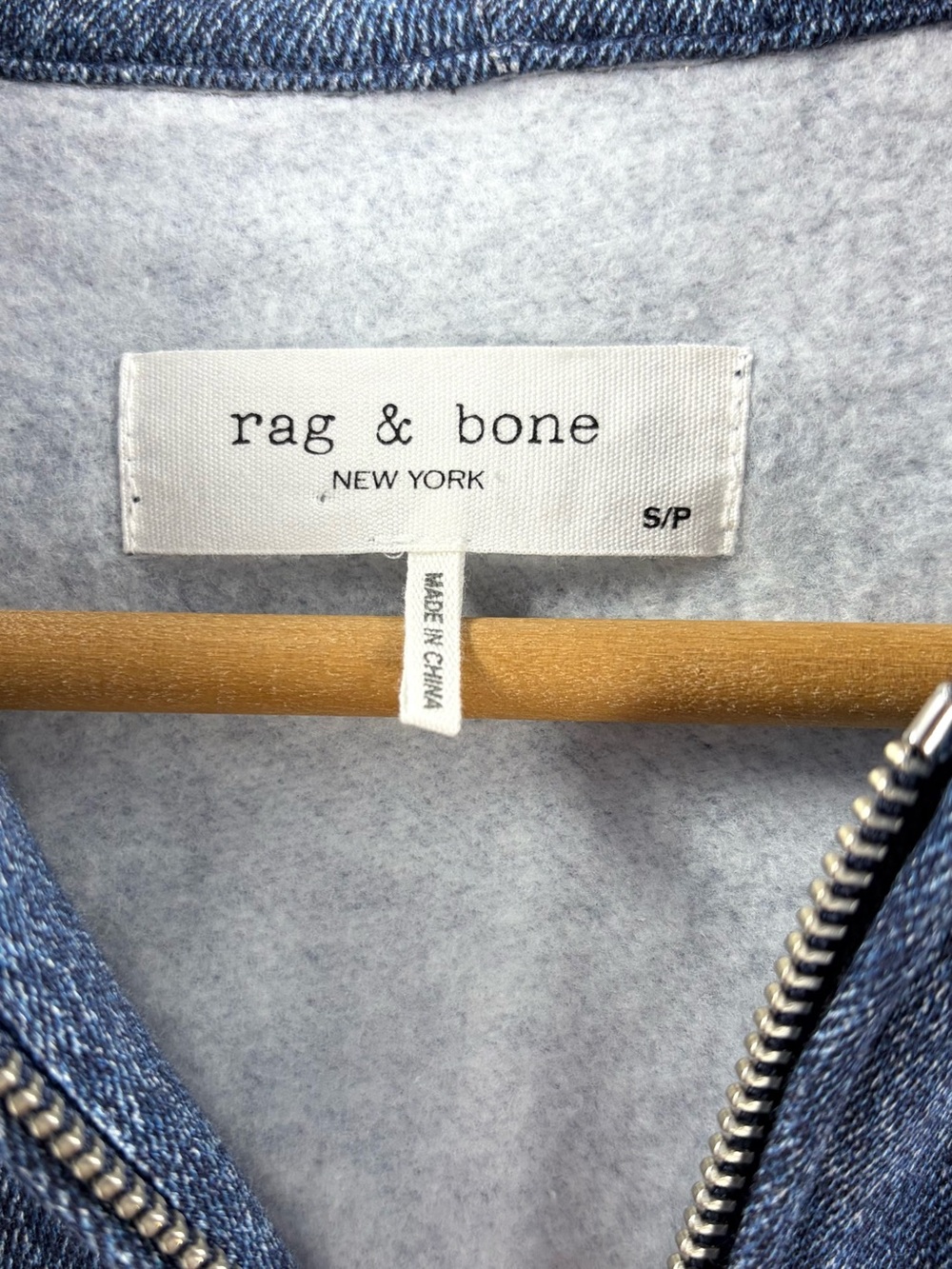 Rag & Bone Miramar Denim Print Terry Zip Hoodie Blue Size Small Trompe L’Oeil - Picture 3 of 11